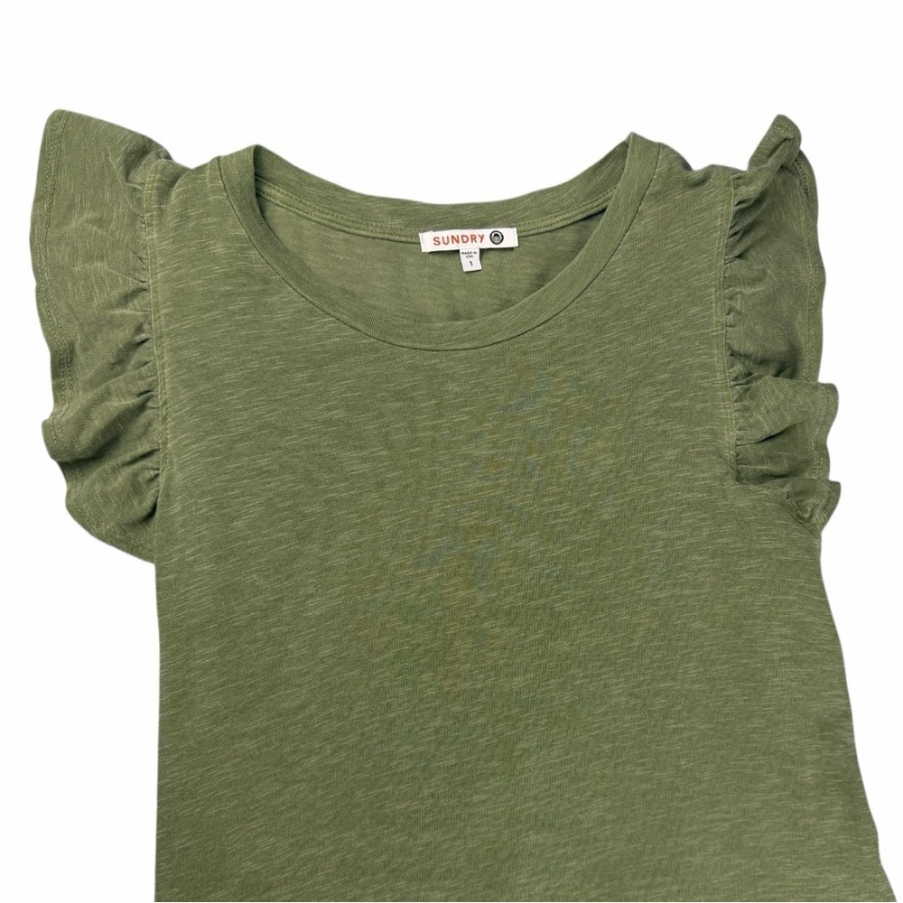 Anthropologie Sundry Women’s Ruffled Peasant Midi Dress Sage Green Size Small - Picture 4 of 9